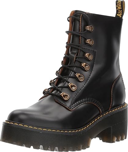 Dr. Martens Women's Leona Leather Heeled Boot - 9 - Black Smooth