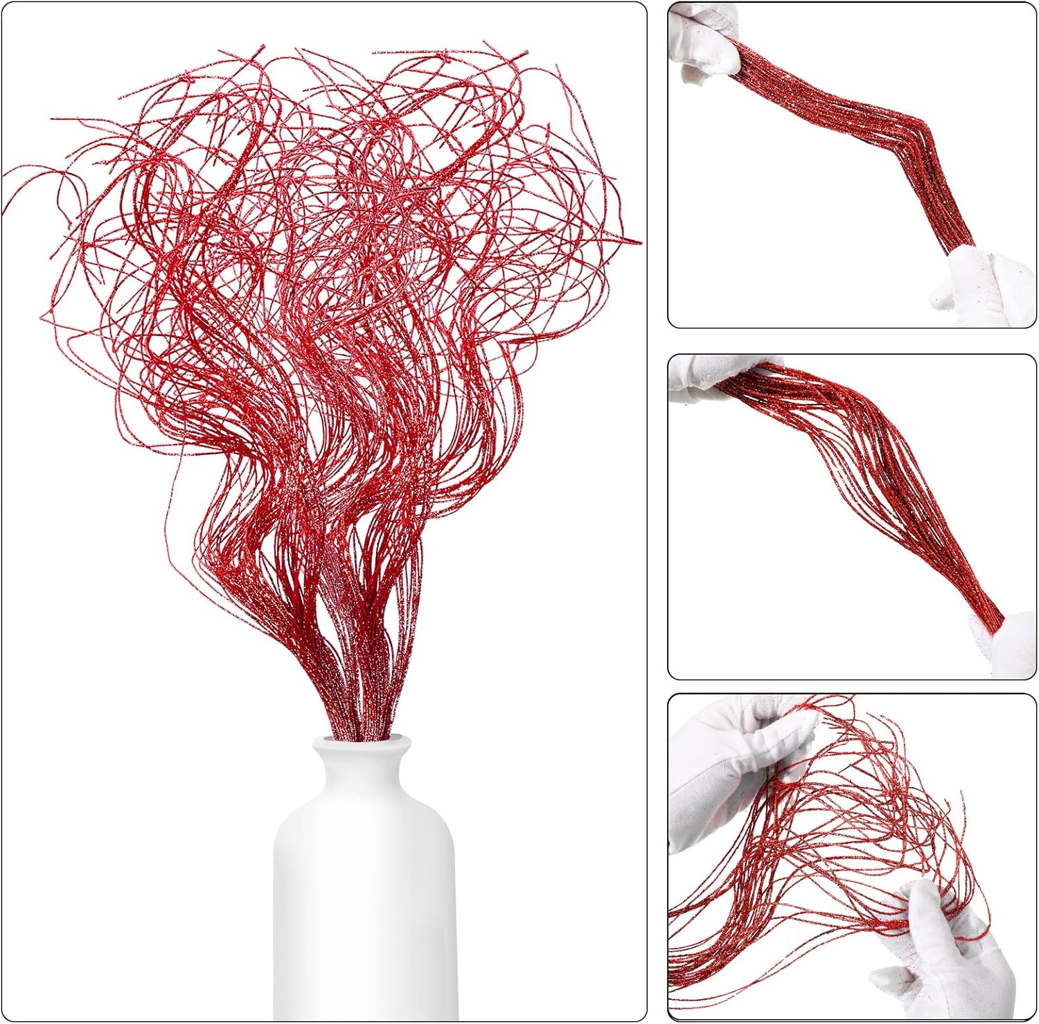 Syhood 36 Pieces Red Glitter Curly Ting Ting Branches Christmas Branches Vase Filler Artificial Curly Twigs for Christmas Tree Garland Wreath Decoration, Craft Vases Home Garden Decoration