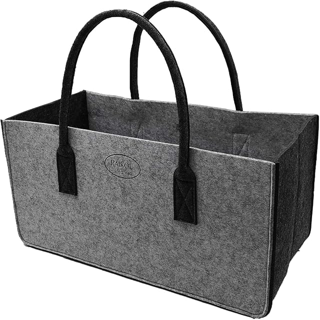 RAIKOU KULT torba filcowa Shopper Nowość Koszyk Filcowy Torba na Zakupy Torba z Uchwytem kosz na Gazety Stabilna Torba na Drewno Kominkowe Stojak na Gazety Również na Zabawki Ogród Piknik na Plażę (Szary/Antracytowy,