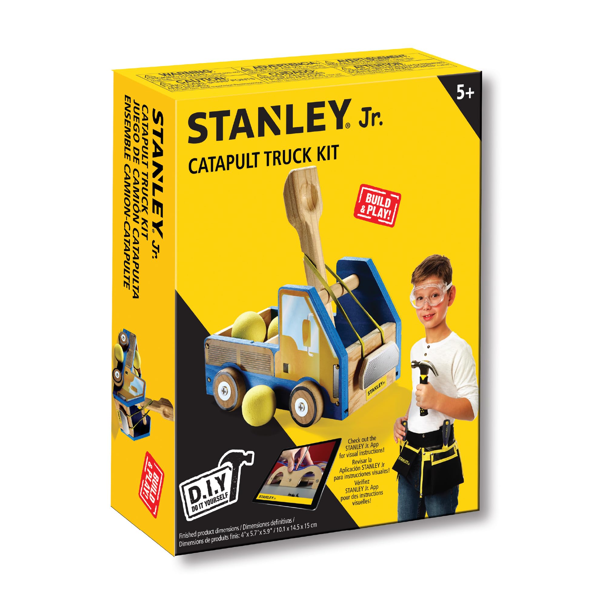 STANLEY Jr. DIY Truck Catapult Building Kit for Kids JK005-SY: Children’s Yellow Wood Construction Toy Beginning Woodworking Set with Paints Ages 5-12