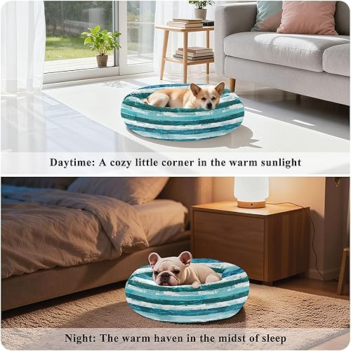 Miniatura 4 de KLL Blue-Green and White Horizontal Stripes Removable & Washable Pet Cat Beds fluffier Cat Cave Bed for Small Size Pets Supplies cama elevada para