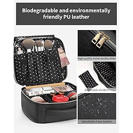 Vlando Medium Makeup Cosmetic Organizer Case Portable Storage Bag with Adjustable Dividers for Makeup Brushes Girls Women Friend Black
