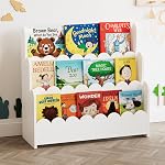 SpaceAid 3-Tier Scalloped Bookshelf, Montessori Bookcase for Toddlers, Wooden Book Shelf Organizer Display Furniture for Kids Rooms, Playroom, Nursery and Classroom, Natural