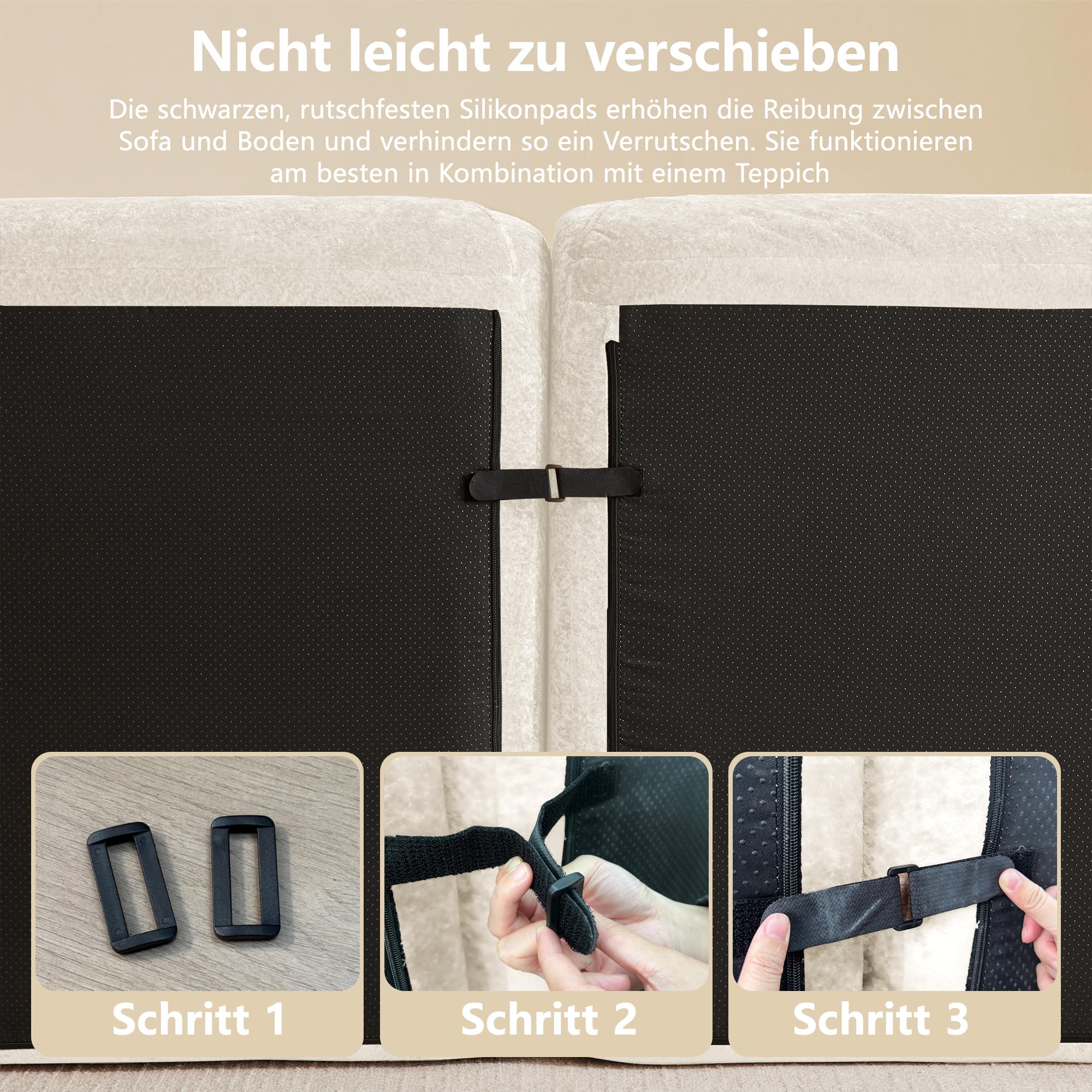 Sofá modular en forma de U de 4 plazas con 2 taburetes, sofá nube sin marco de chenilla, sofá de salón suave, antideslizante, flexible, combinable, sin montaje, salón blanco