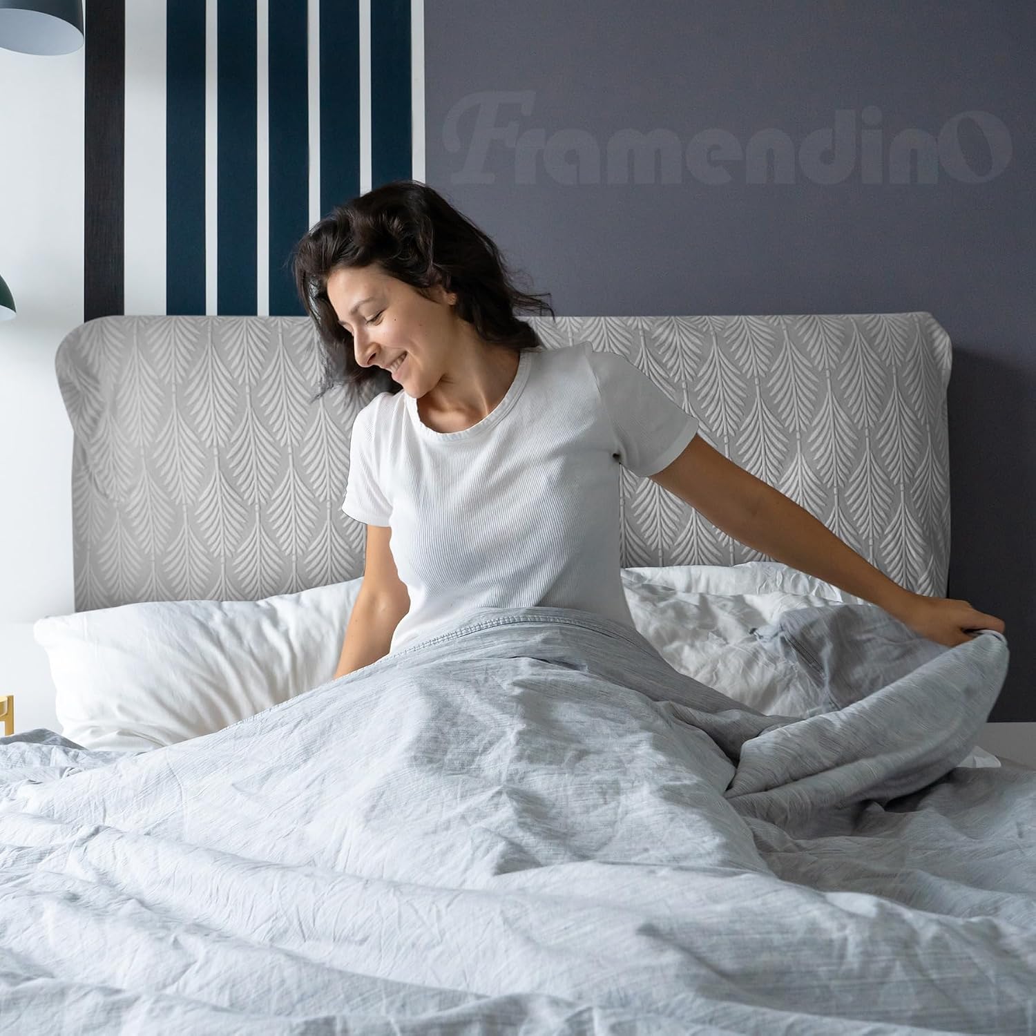 Framendino, Stretch Headboard Protector Cover for King Size Bed Bedroom Décor (Light Grey)