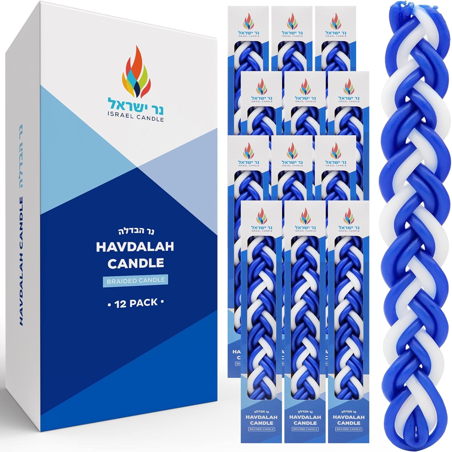 The Dreidel Company 12-Pack Havdalah Candle Handcrafted Blue & White Wax, Shabbat Candle, Shabbat Judaica-Gift
