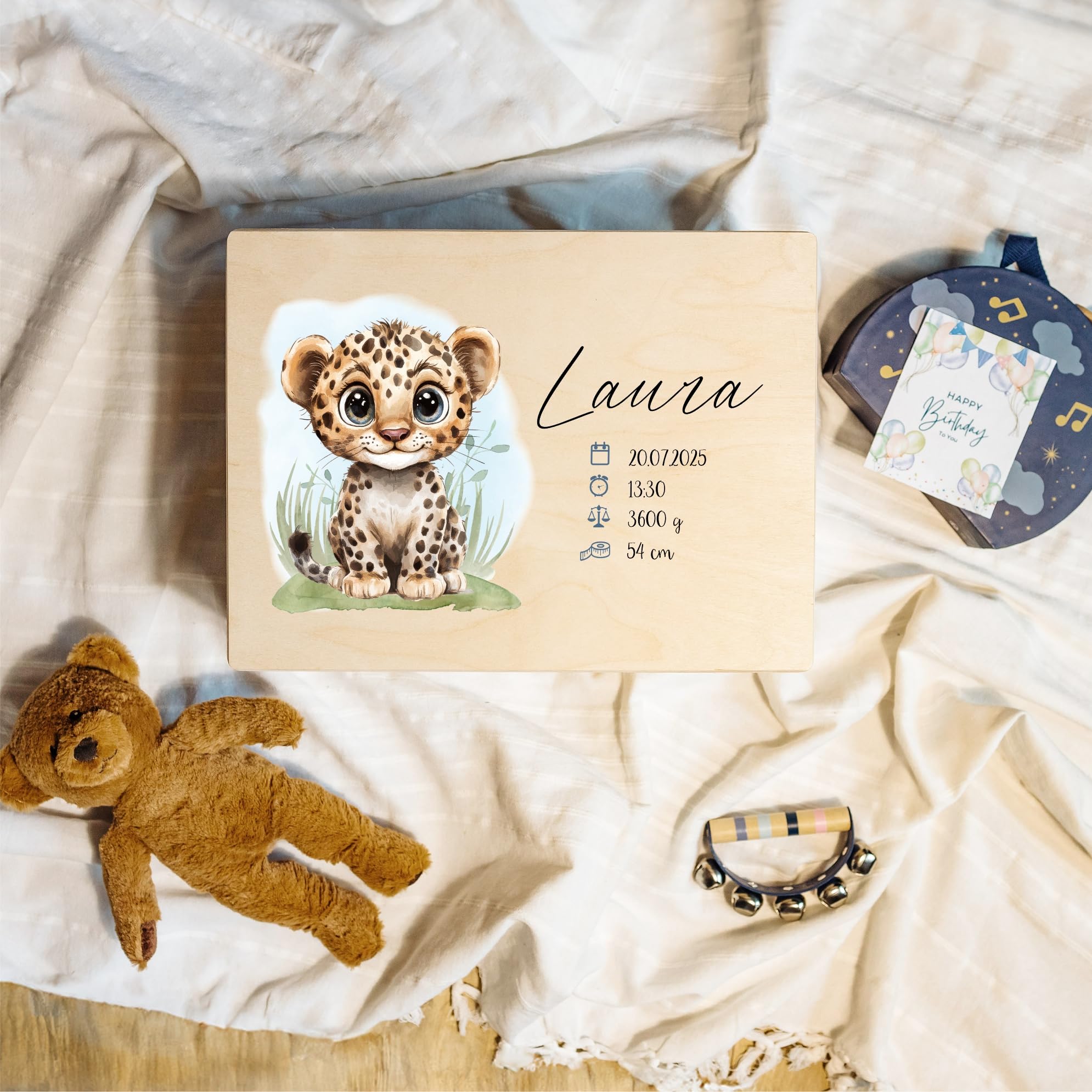 Creative Deco Boîte à Souvenirs Bébé Personnalisé avec Prénom - Animaux de la Forêt | 40 x 30 x 14 cm | Cadeau Boîte à Souvenirs pour Une Naissance pour Fille et Garçon | Boite en Bois avec Couvercle