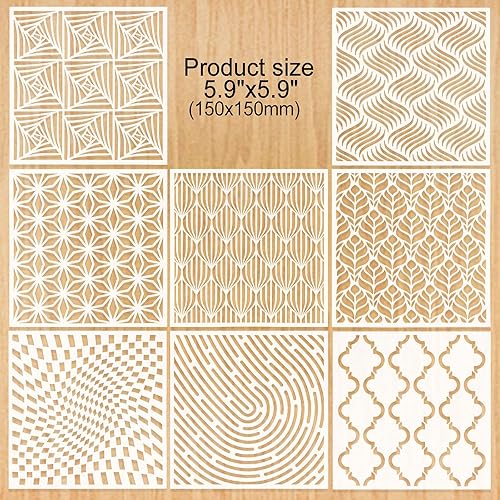 Miniatura 2 de Paquete de 16 plantillas geométricas de 6 x 6 pulgadas, plantillas de pintura para álbumes de recortes, azulejos de galletas, muebles, decoración de