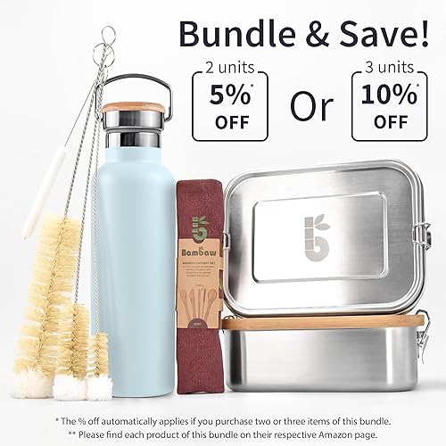 Miniatura 7 de Bambaw Botella de agua aislada al vacío de 25.4 fl oz - Azul claro, acero inoxidable, a prueba de fugas, botella para caminar