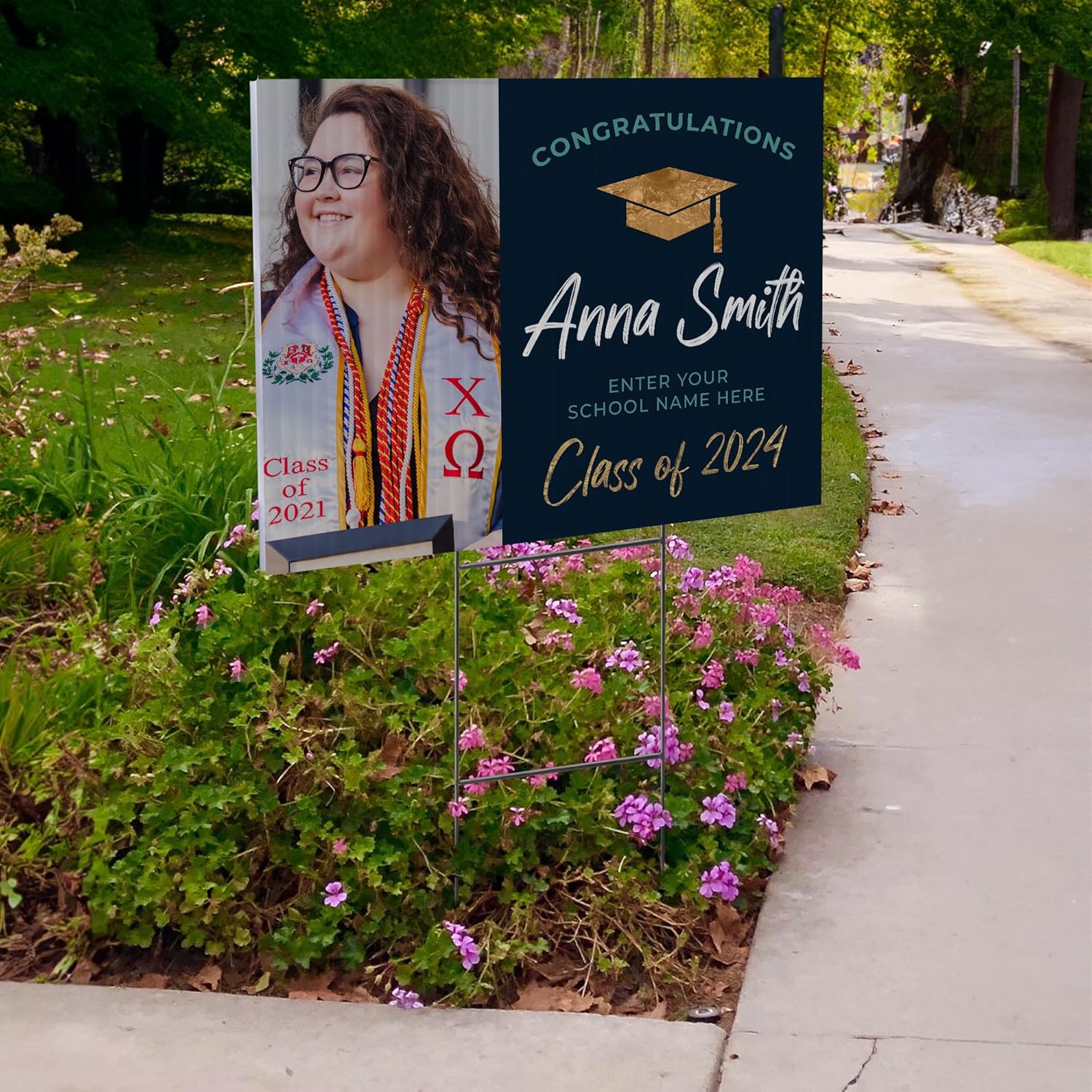 24"x18" Personalized 2024 Graduation Yard Sign, Custom Graduation Sign with Photo Print and Text, Class of 2024 Graduation and Congratulation Decorations, Corrugated Yard Signs (Design 7)