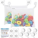 2 x Bath Toy Net, Kids Bath Tub Toy Holder Basket, Corner Mesh Bag, Baby Bathtub Storage Organizer, Large Bathroom Bucket, Toddler Shower Caddy Hanging Bin with 6 Suction Cups, 4 Adhesive Wall Hooks