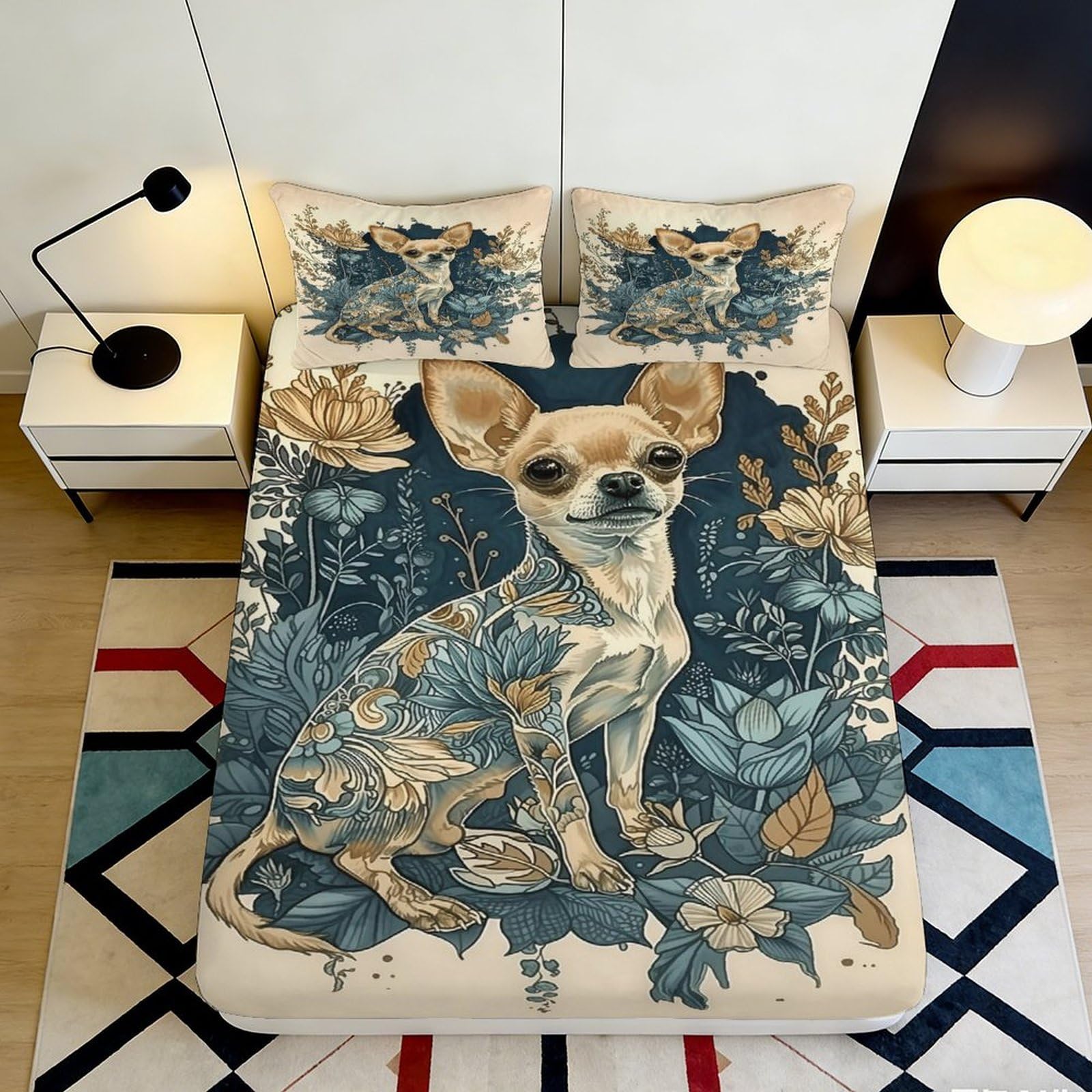 Jqzkxnhpbr Style-10 3D Printed Chihuahua Floral Fitted Sheet Microfiber Soft Breathable Dog Bed Cover For Bedroom Dorm Protection Decor 90X200x25cm