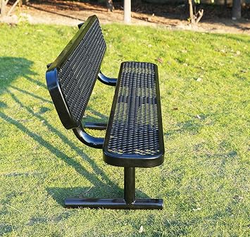 6 Park Bench w/Backrest, Outdoor Steel Bench, Expanded Metal Black