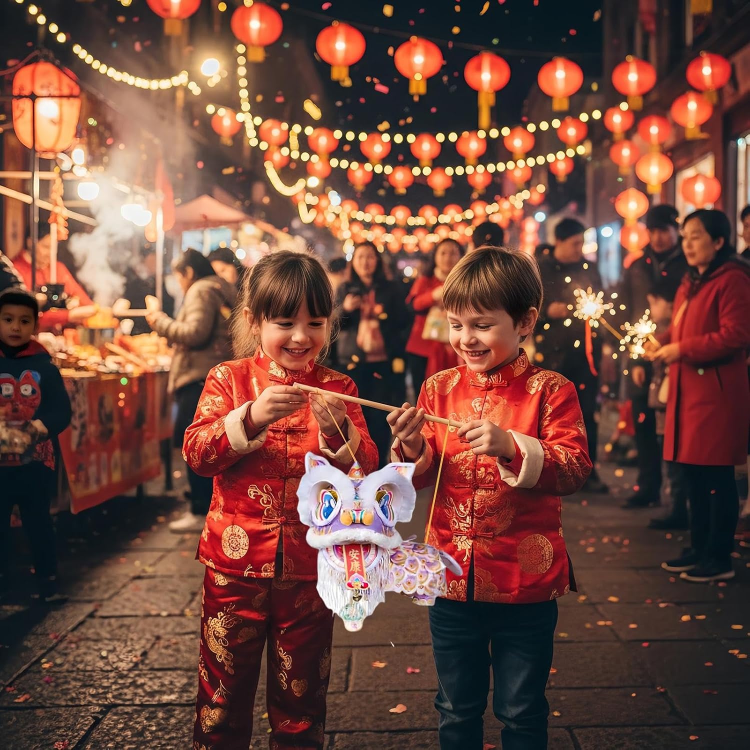 Chinese New Year Lantern Kit, PP 24x16x29cm Lion Dance Holiday Decoration Spring Festival Lantern for Party, School, Restaurant, Home, Parade, Living Room