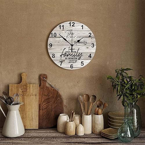 Miniatura 48 de Reloj de pared de madera personalizado que pasa con la familia cada segundo con manecillas de metal, reloj de pared redondo ligero estilo campestre