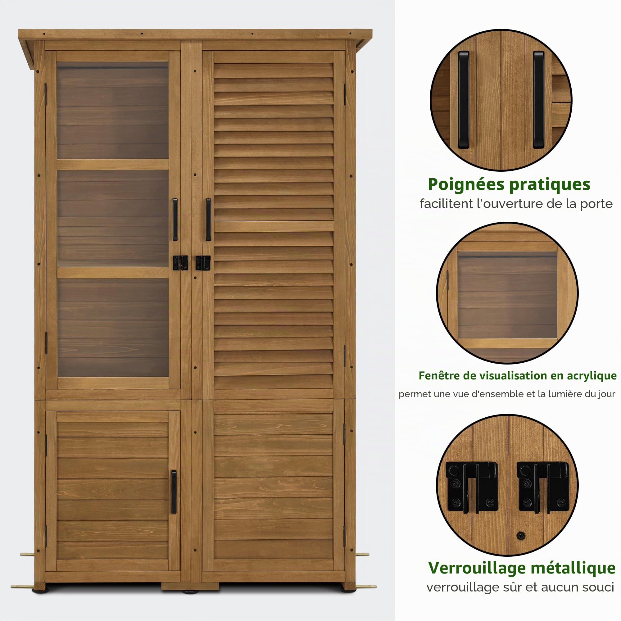 M MCombo Armoire de Jardin Abri de Jardin en Bois Résistant aux intempéries, abri de Jardin extérieur Étanche, pour l'extérieur Balcon Terrasse, 55×110×175 cm, 0130D (Naturel)