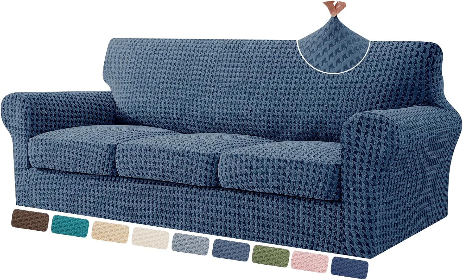 ZNSAYOTX 4 Piece Stretch Couch Covers (72"-90") New-Houndstooth Texture, Thick Sofa Covers for 3 Cushion Couch Universal Sofa Slip Cover with Elastic Bottom & Buckle, Washable Protector Dark Grey