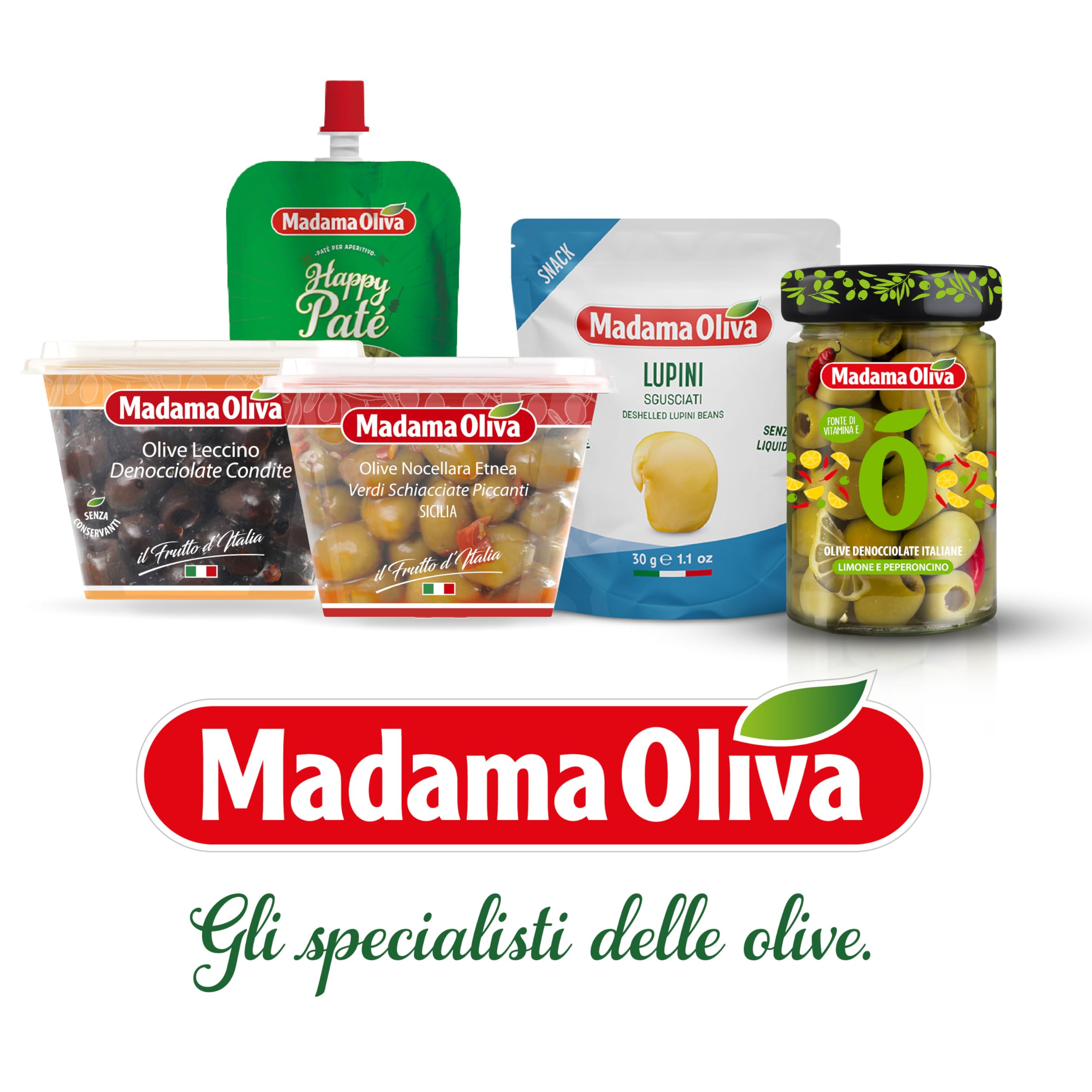 MADAMA OLIVA, Lupini in Salamoia, Ottimo Snack per Aperitivi, Ideale per le Insalate Miste e nelle Minestre, 100% Made in Italy, Box da 7 Vasi in Vetro da 320 gr