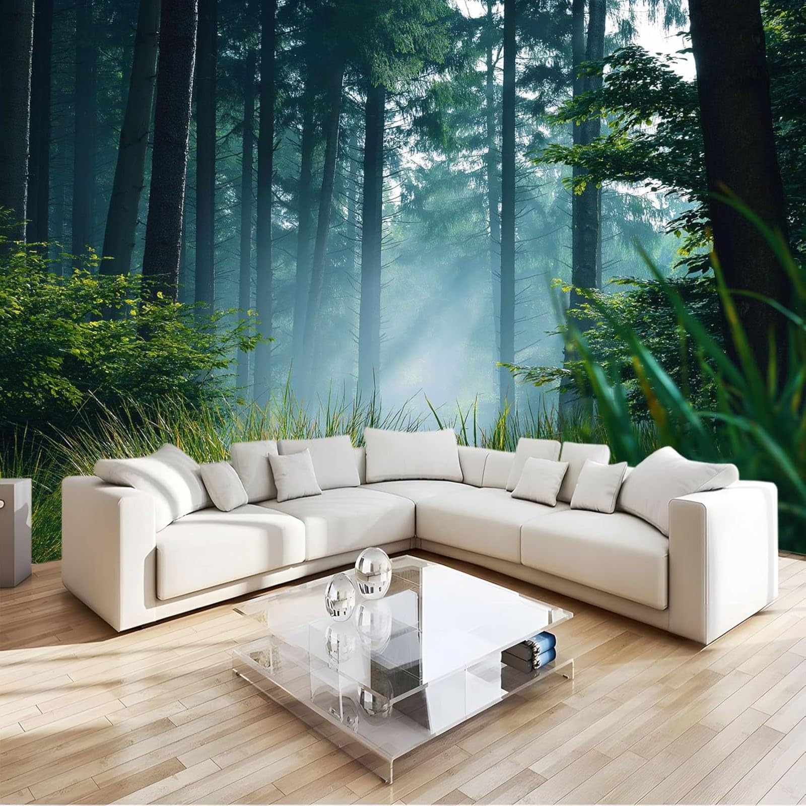 hgjdjhnf Natural Forest Landscape Photo Wallpaper Wall Art Non-woven Wallpaper Wall Decor for Living Room Bedroom Apartment Dark Green 400 cm x 280 cm