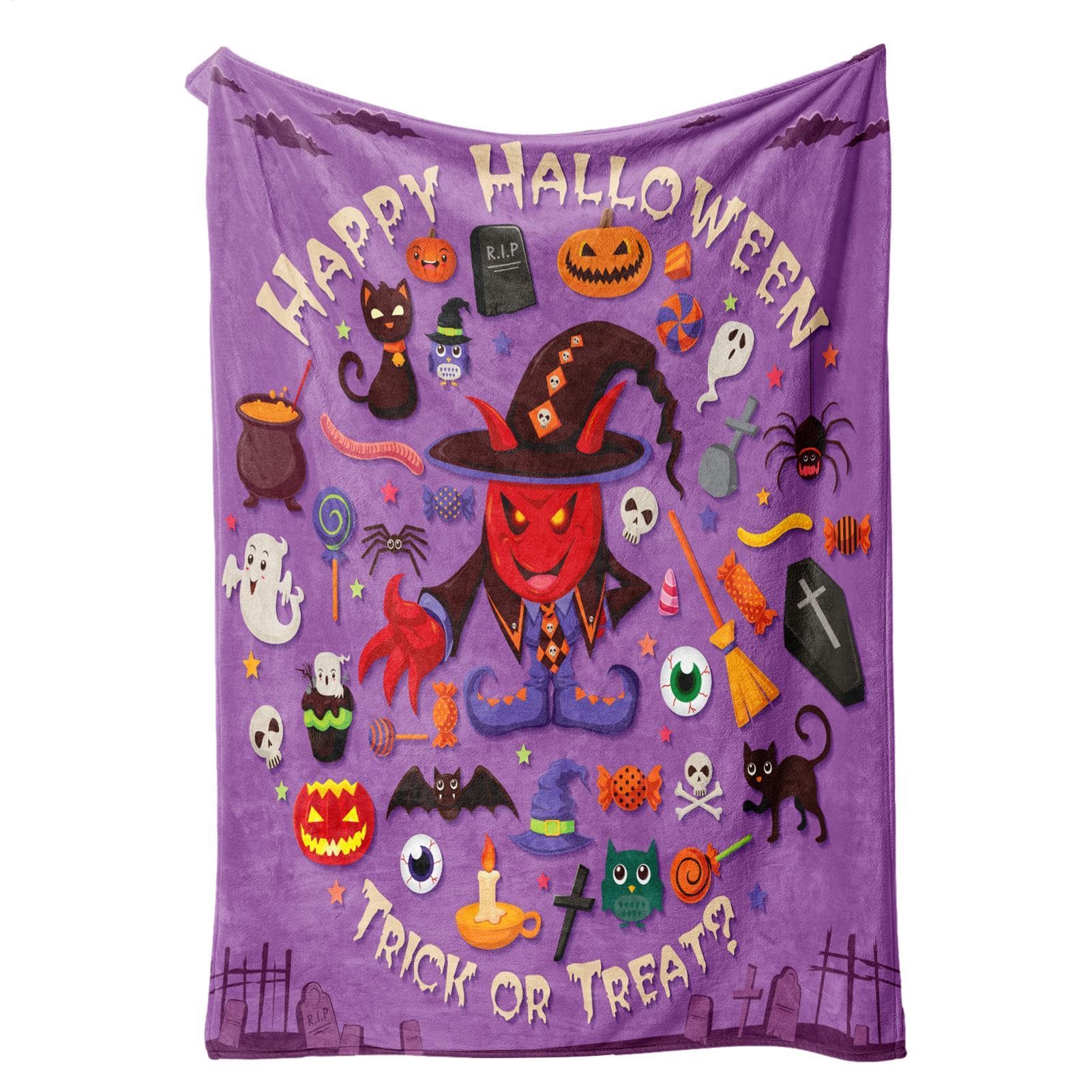 Couverture d'Halloween en polaire : plaid citrouille et fantôme pour canapé