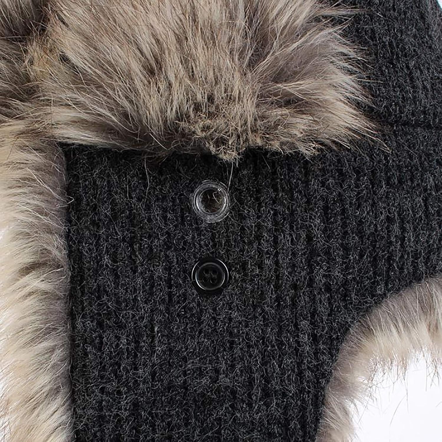 Gorros de invierno, gorros de invierno, gorros cálidos de piel sintética, gorros de aviador con orejeras(Black-62cm)