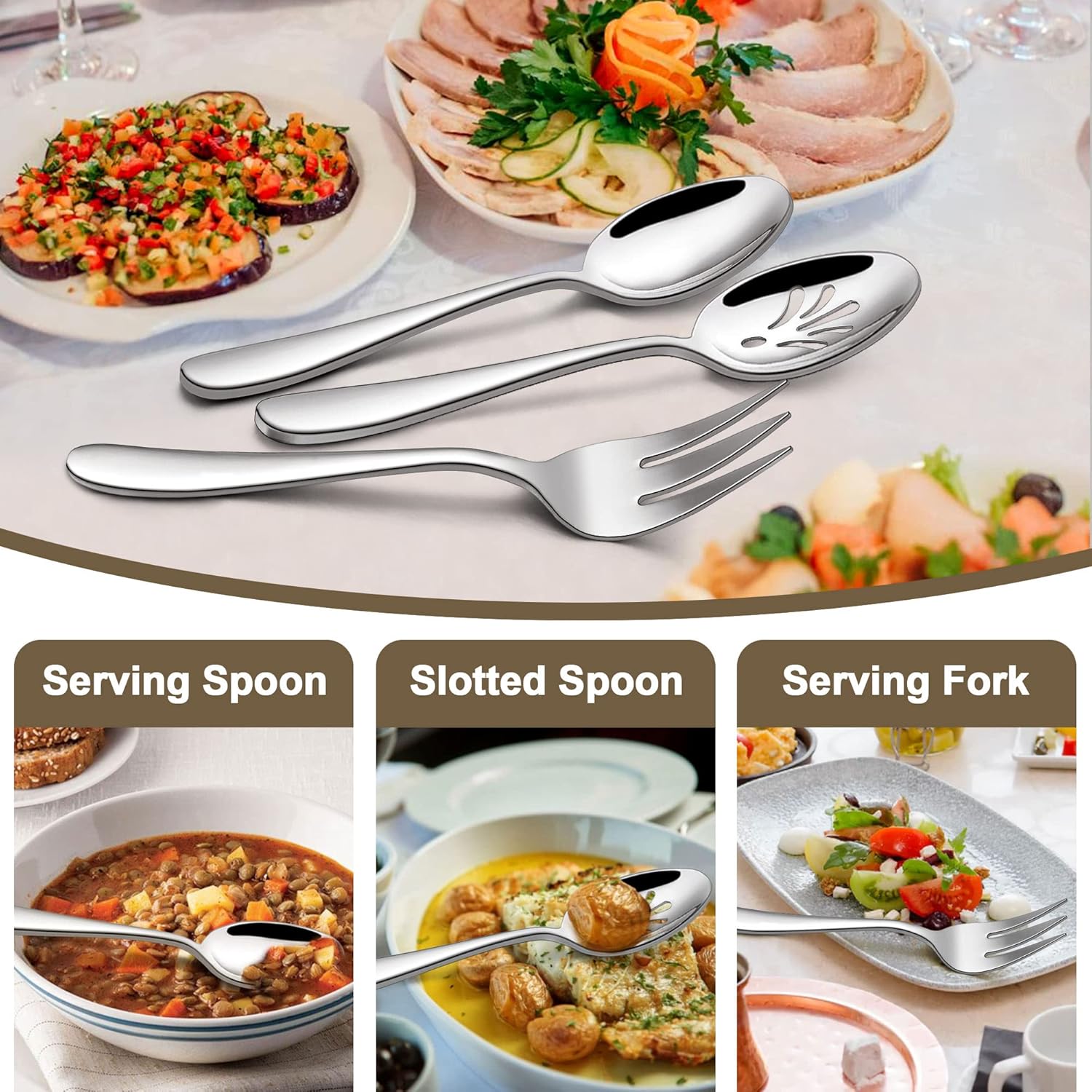LIANYU 66-Piece Heavy Duty Silverware Set with Serving Utensils, Stainless Steel Flatware Set for 12, Thick Cutlery Eating Utensils Include Fork Knife Spoon, Mirror Finished, Dishwasher Safe