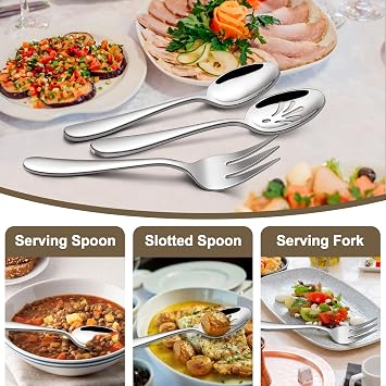 LIANYU 26-Piece Heavy Duty Silverware Set with Serving Utensils, Stainless Steel Flatware Set for 4, Thick Cutlery Eating Utensils Include Fork Knife Spoon, Mirror Finished, Dishwasher Safe