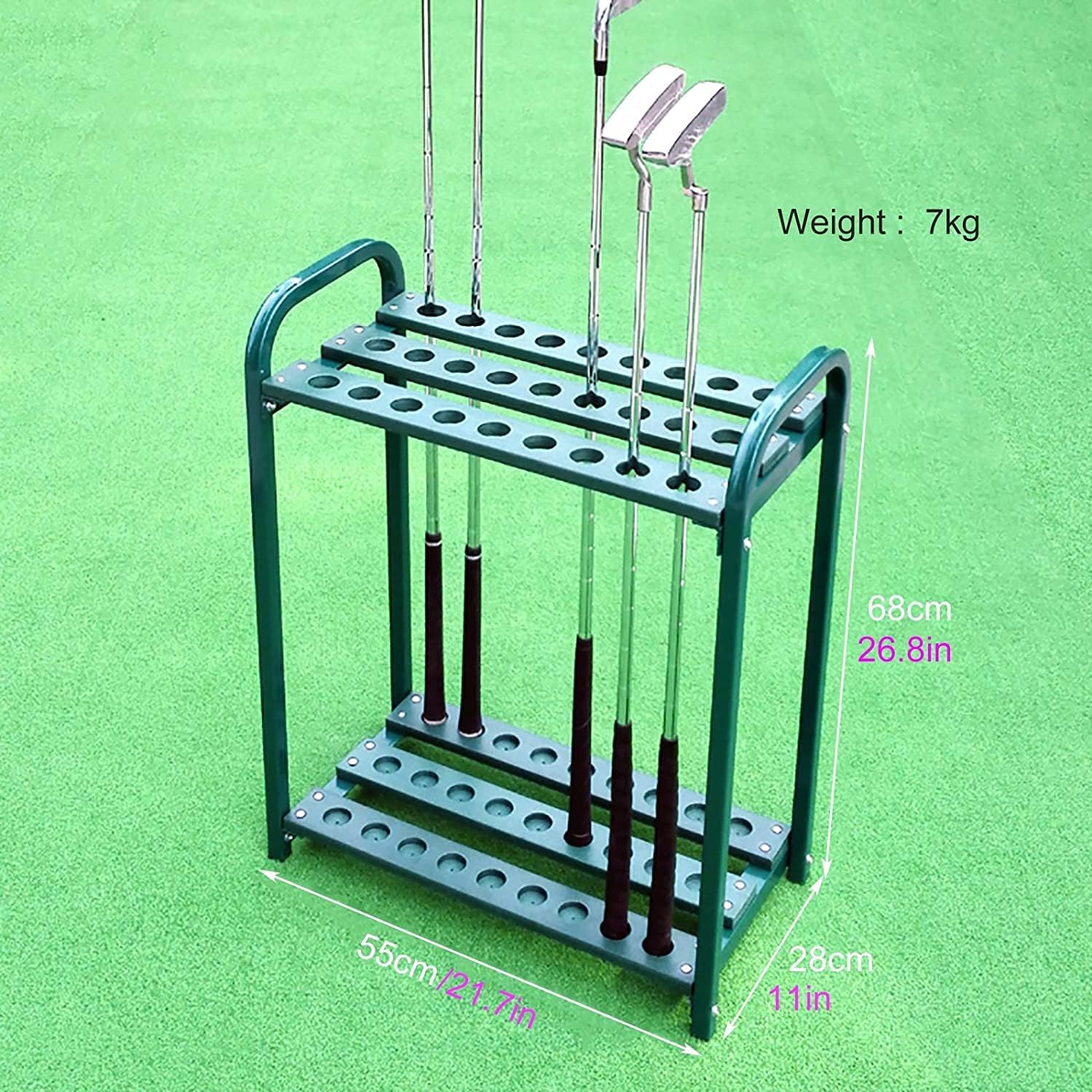 Katzowen Golf Club Rack Organizer, Durable Metal Golf Clubs Display Stand with Handle, Anti-Rust 27 Holes Golf Putter Holder, Easy to Assemble