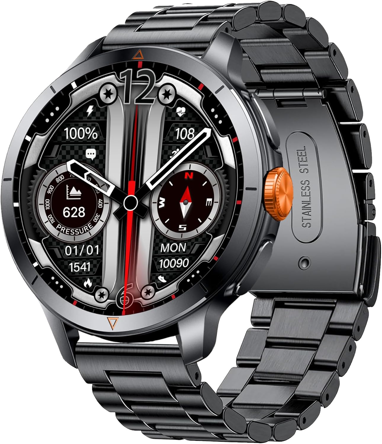 Smart Watch for Men (Answer/Make Call), Built-in GPS, Compass, 1.60" AMOLED, 5ATM Waterproof, Heart Rate SpO2 Sleep Monitor, iPhone Android - Orange