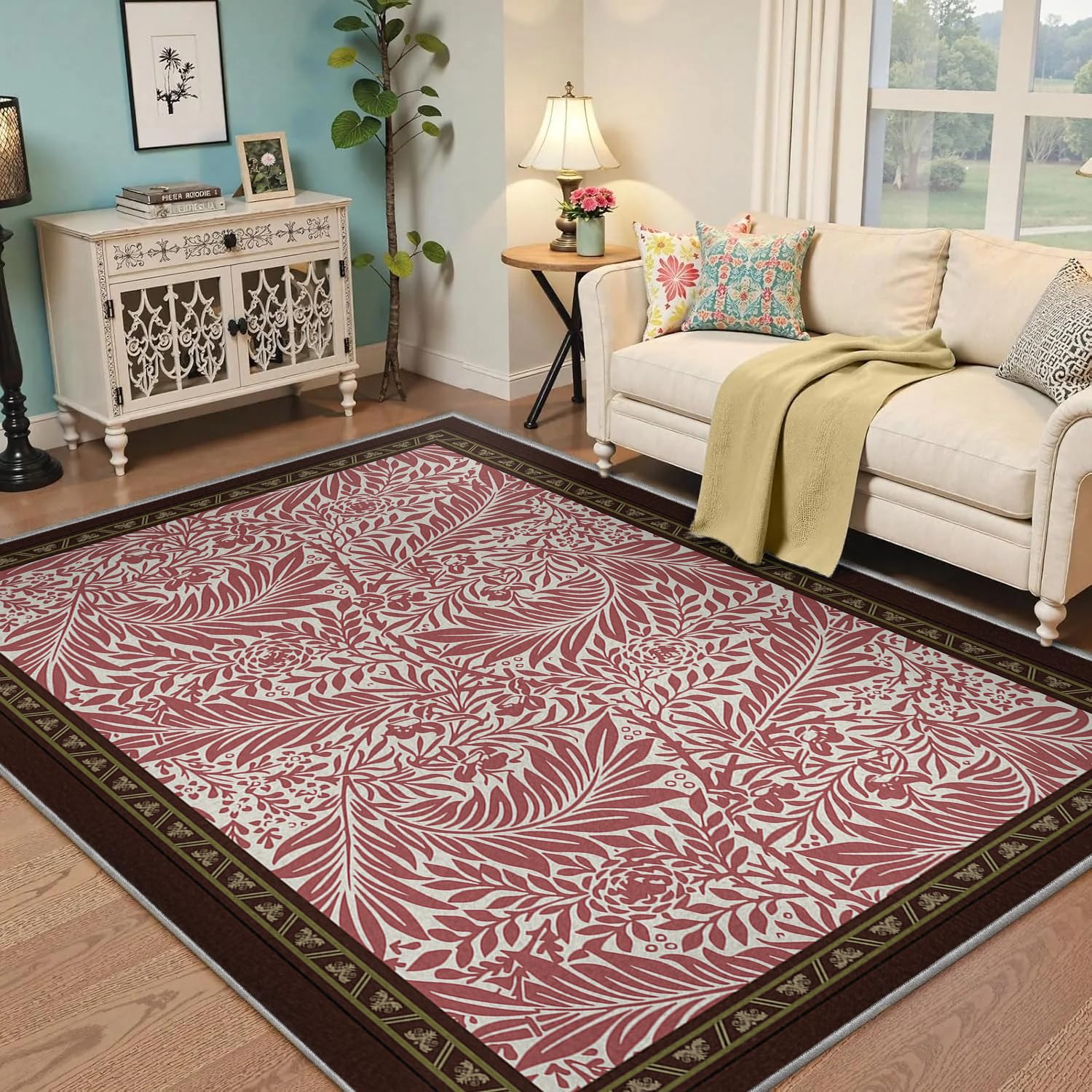 Tapis pour chambre et salon motif végétal doux 90x150 cm