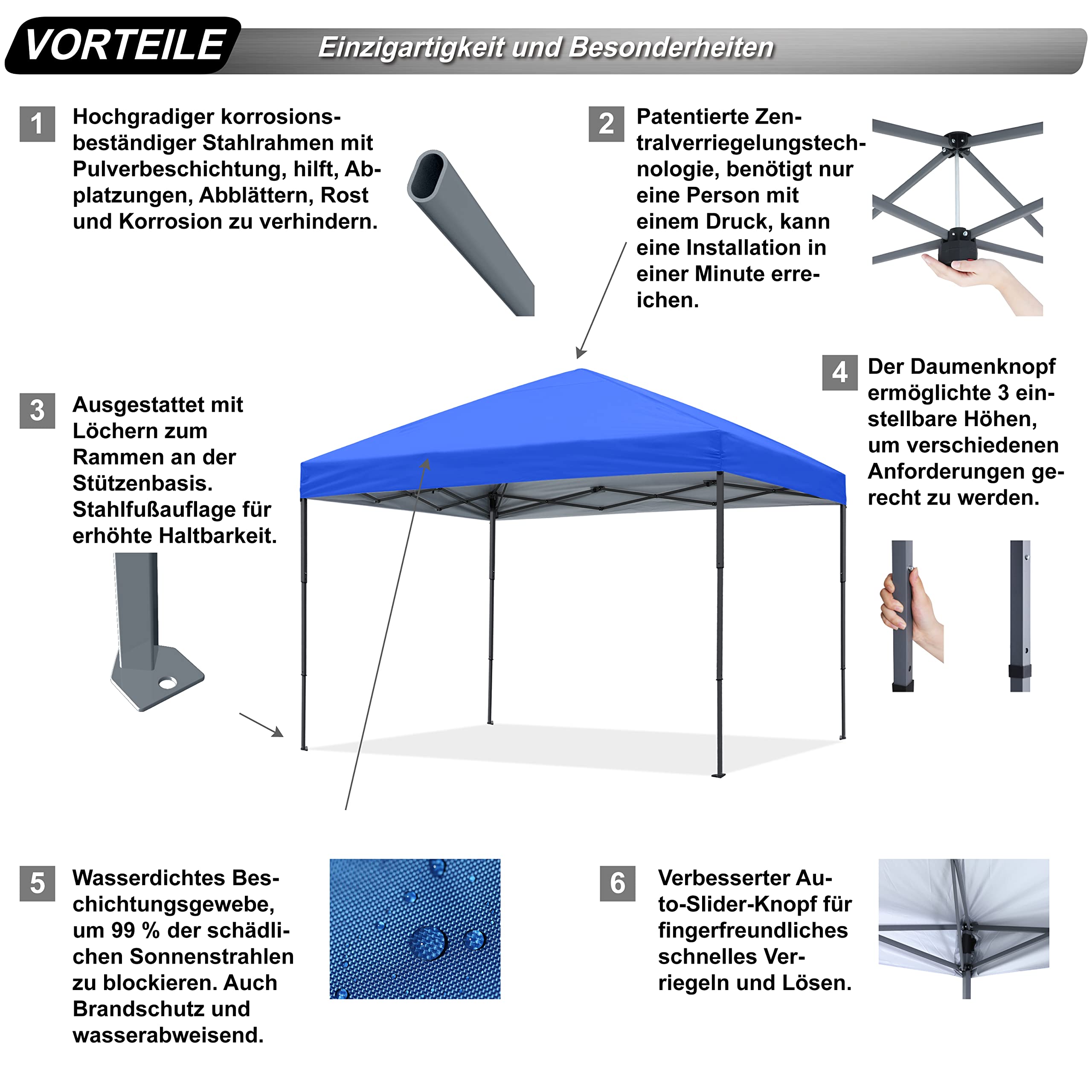 COSTWAY Faltpavillon 4x4m Pop-Up Pavillon, Mit 4 Se Produktbild-Vorschau 6