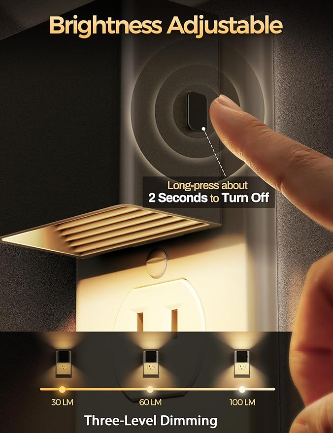 DORESshop DORESshop LED Night Lights Plug into Wall [2 Pack], Plug in Nightlight, 3 Level Brightness Adjustable Night Light, Dusk to Dawn Sensor, Nightlights for Adults, Bedroom, Bathroom, Hallway, 3001K photo 5