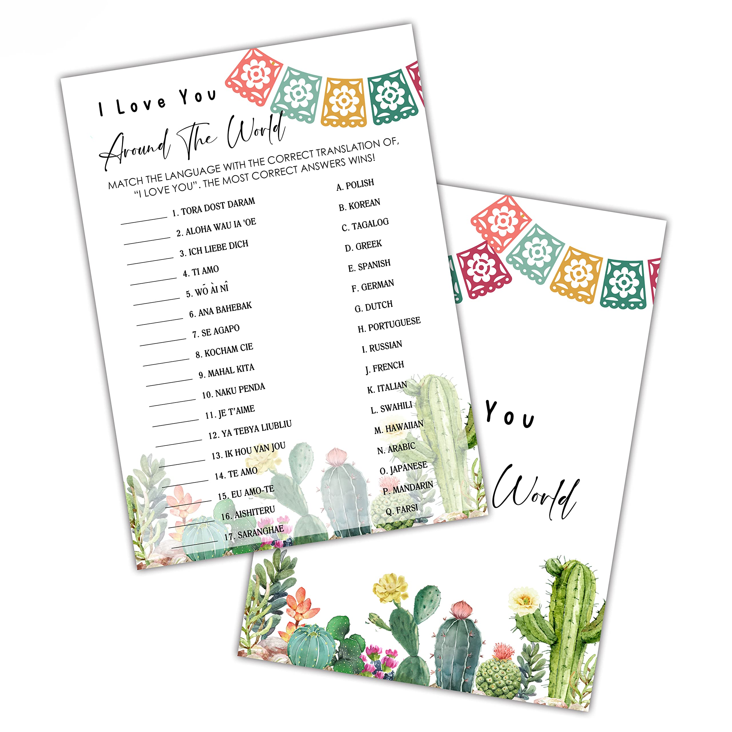 Bridal Shower Games, Fiesta Mexican Bridal Shower Decorations, I Love You Around The World Cards for Bridal Shower Bachelorette Party, Wedding