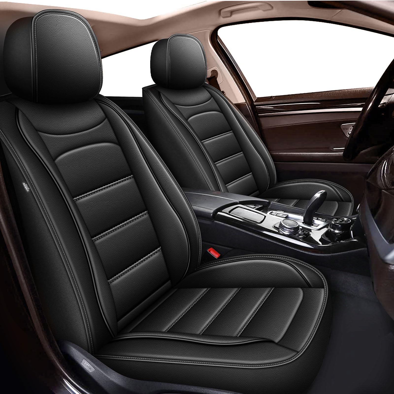 Photo 1 of Car Seat Cover Full Set Faux Leather Automotive Seat Covers with Airbag Compatible, Waterproof Leather Seat Cover Protector (Black,Full Set) Full Set Black