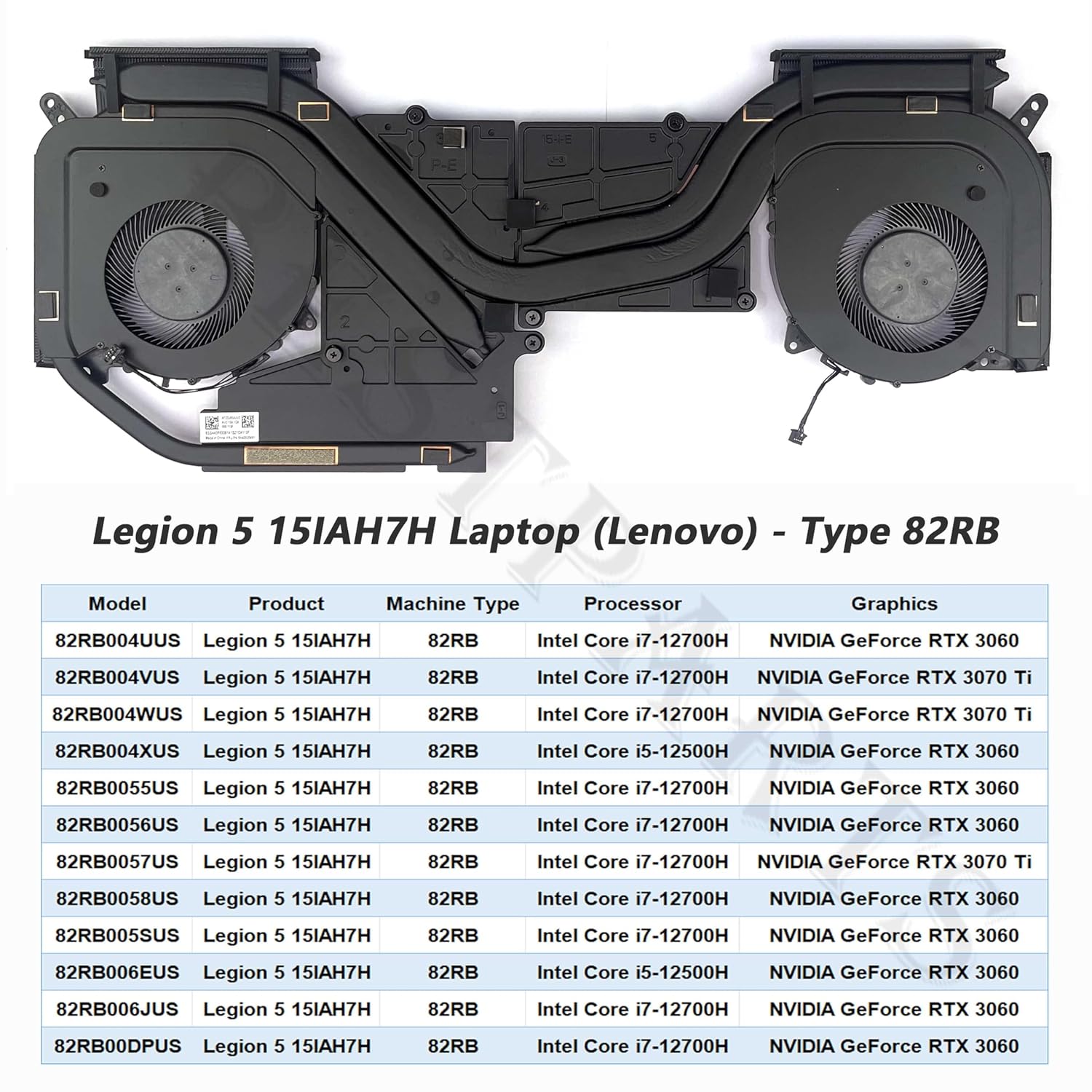 BestParts New Genuine CPU+GPU Cooling Fan with Heatsink Replacement for Lenovo Legion 5 15IAH7H Laptop (Type: 82RB), P/N: 5H40S20491 5H40S20492