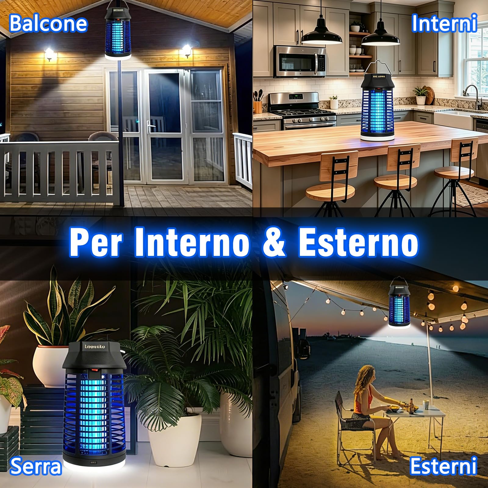 Loowoko Insetticida Elettrico Con Cavo Prolungato Da 3 m, Lampada Anti Zanzare Da 4200V Con Luce LED, Trappola Per Mosche Elettrico Impermeabile Mosquito Killer, Anti Zanzare Lampada Per Interni E
