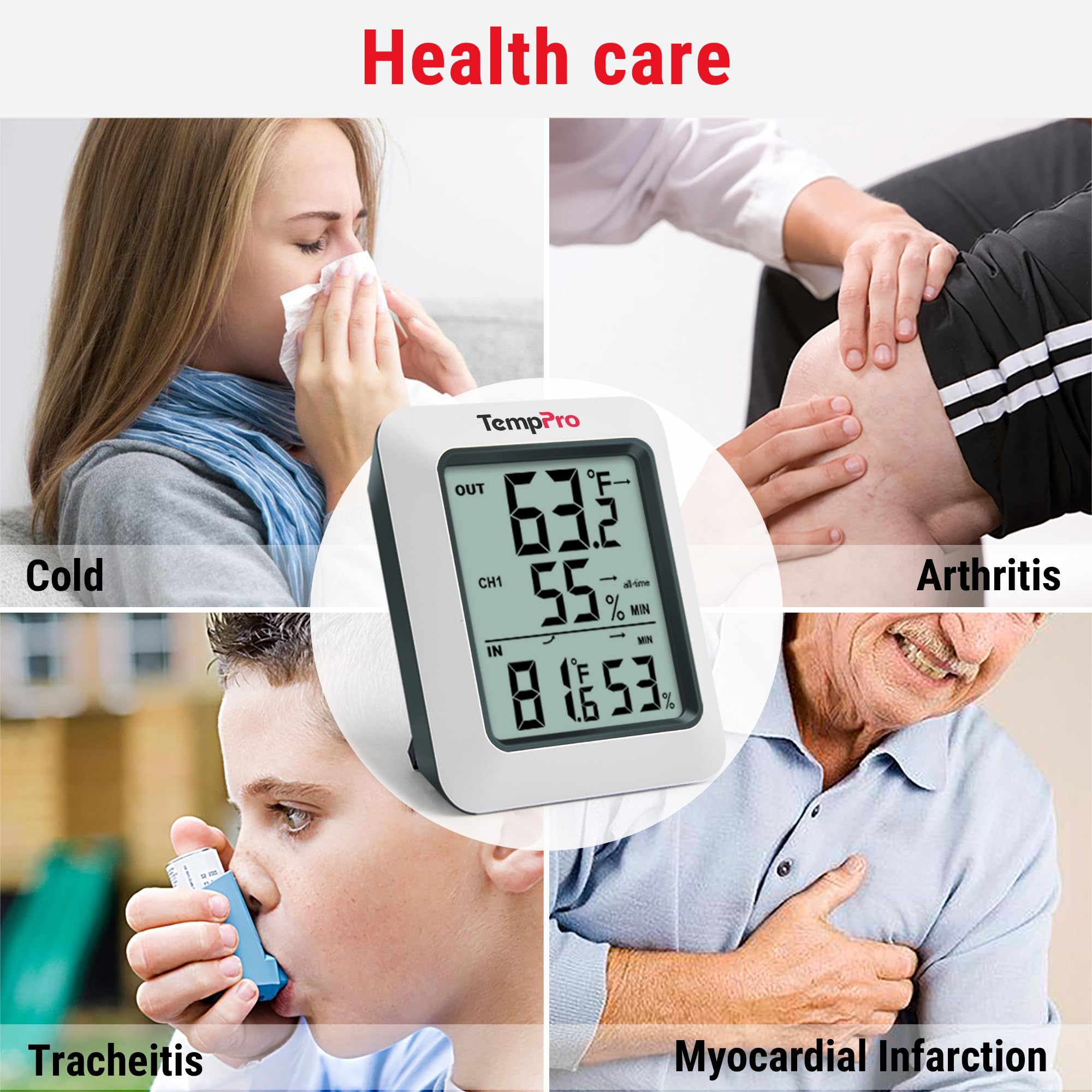 ThermoPro TP-60S Digital Hygrometer Indoor Outdoor Thermometer Humidity Monitor, with Temperature Gauge Meter, Wireless, 200ft/60m Range, White 3