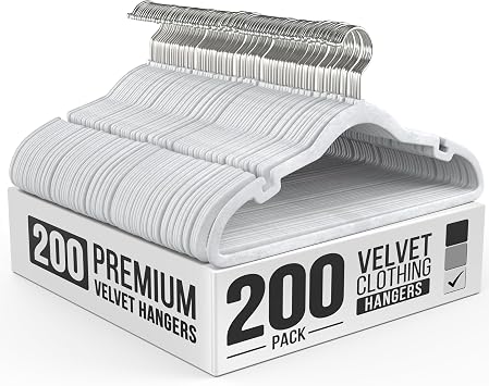 Our Modern Space 200 Pack Velvet Hanger for Shirt Pants Dresses Skirts Suits Jackets - Slim Space Saving Design - Standard Coat Hanger - Sturdy & Durable Design with Shoulder Grooves Hook