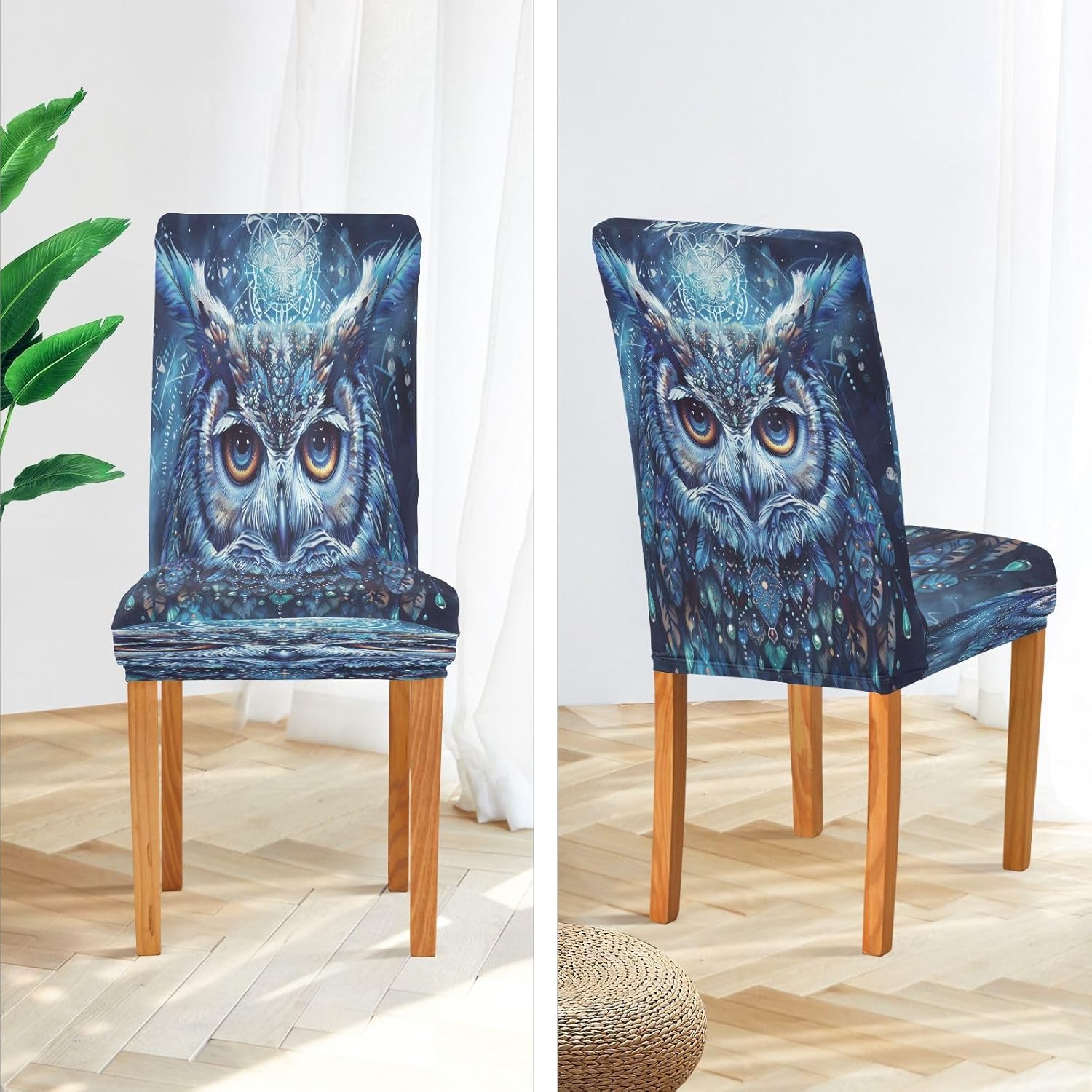 ALAZA Stretch Chair Cover Slipcover, Boho Owl Blue Super Soft Slipcover Machine Washable for Living Room, Wedding, Banquet