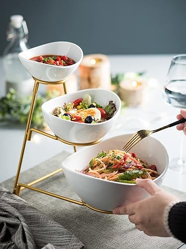 Miniatura 6 de Juego de cuencos de porcelana para servir aperitivos con 2 compartimentos, estante de tacos para patatas fritas y inmersiones, juego de servir barra