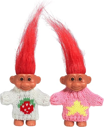 Miniatura 10 de 2 PIEZAS Muñecos Retro Lucky Troll con Suéteres Tejidos a Mano - Coloridos, Adorables, Ideales para Colecciones, Proyectos Escolares, Manualidades y