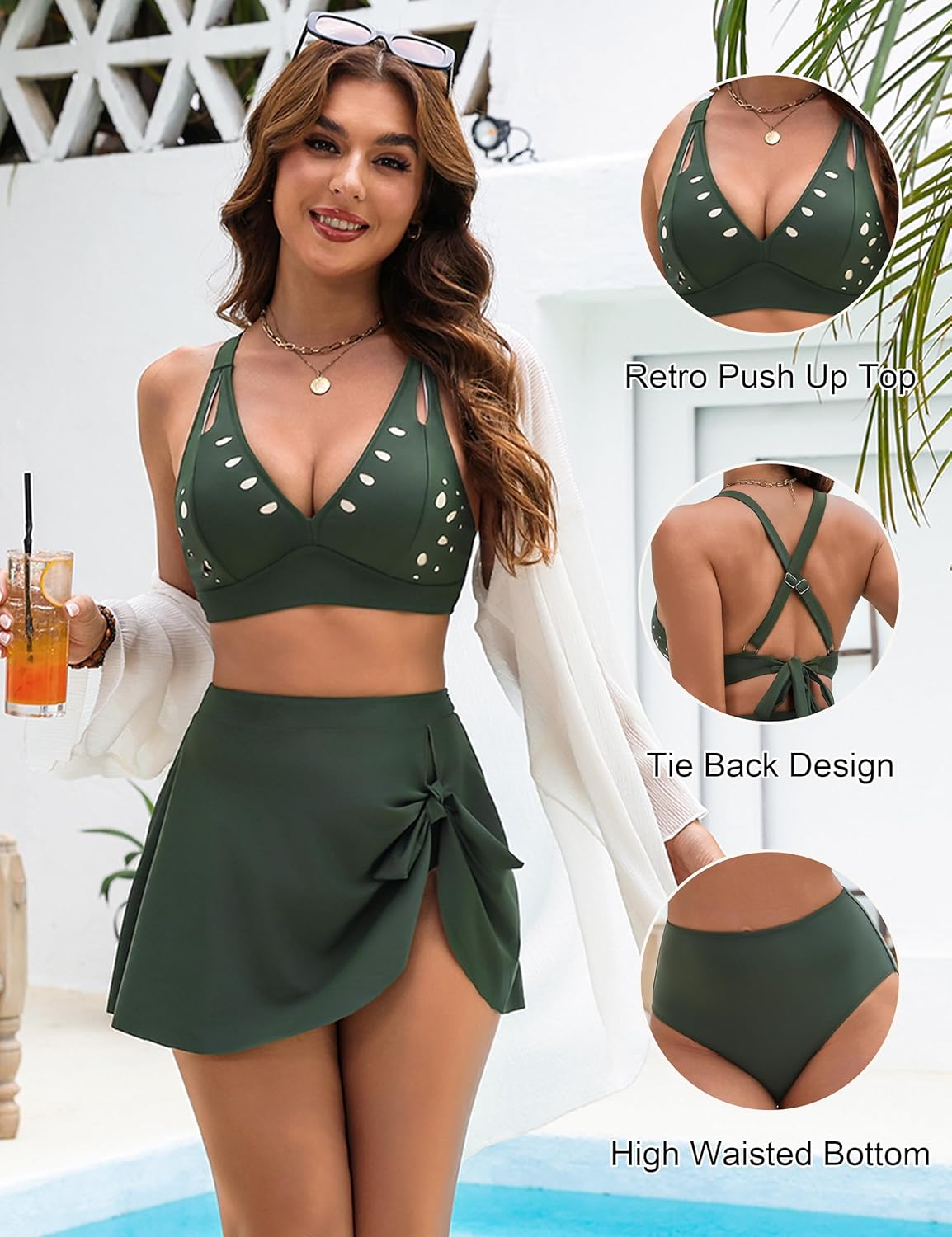 BMJL High Waisted Bikini Sets for Women 3 Piece Tummy Control Swimsuits with Detachable Skirt Modest Bathing Suits - Image 5