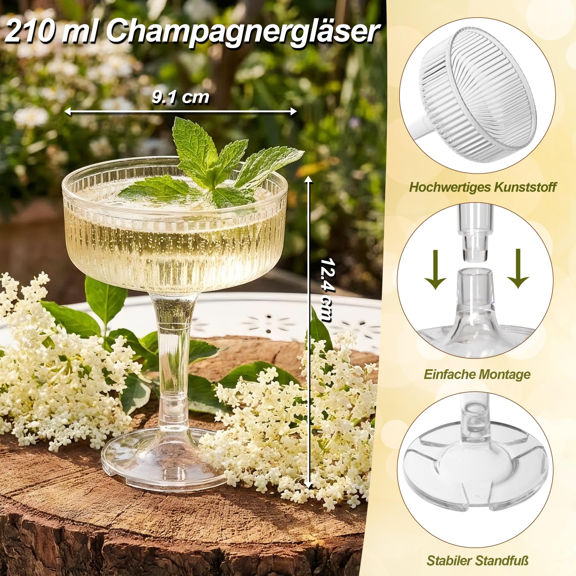 Sektgläser Plastik 56 Stück 200ml, Transparent | Kunststoff, Mehrweg, Champagne Turm, Für Sektempfang, champagner schalen, Hochzeit, Geburtstag, Picknick, Party