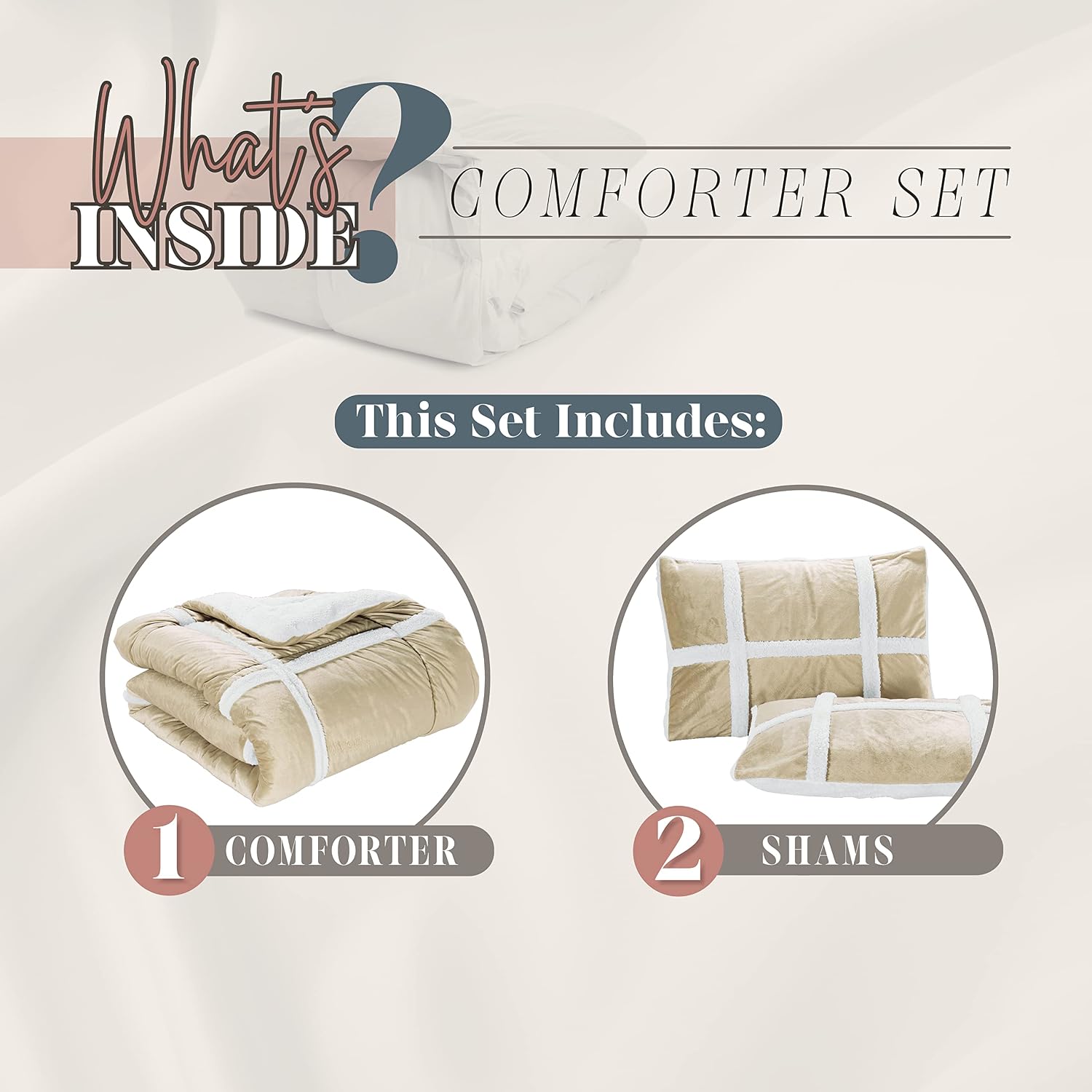 Elegant Comfort 3-Piece Olivia Stripe Sherpa Comforter Set, Super Soft Comforter with Striped Pattern and Sherpa Backing, Textured & Comfortable Weight, Reversible Comforter Set, Queen, Cream Taupe