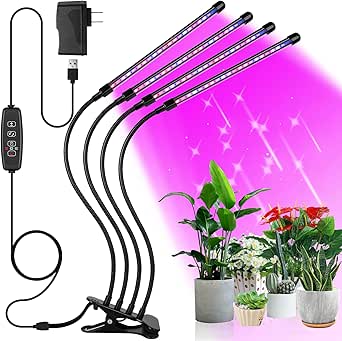 Sondiko Grow Lights for Indoor Plants Full Spectrum - Auto On/Off Timer (3/9/12H) & Dimmer (9 Levels) - Adjustable Gooseneck - 3 Switch Modes - Great for Greenhouse, Home, Office