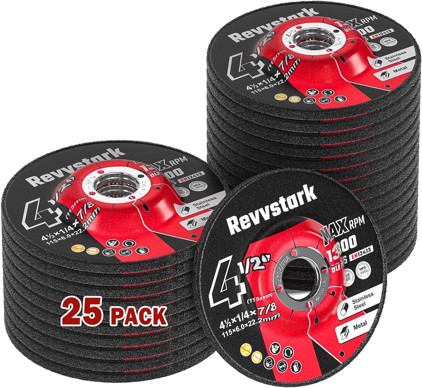 25 Pack Grinding Wheels 4-1/2 Inch for General Purpose Metal & Stainless Steel, Aluminum Oxide Grinding Disc 4 1/2 for Angle Grinder, Depressed Center 4.5" * 1/4" * 7/8" (115*6.0*22.2mm)