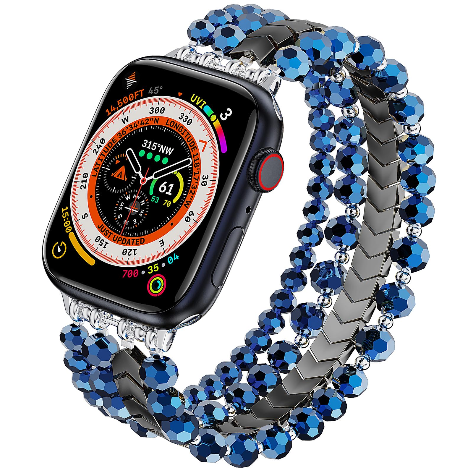 MOFREE Beaded Bracelet Apple Watch Band for Women 38mm 40mm 41mm 42mm, Elastic Stretch Women Strap Bands Compatible with iWatch Series 11/10/9/8/7/SE/6/5/4/3/2/1, Rose Gold for 5.3''-6.2'' Wrists — view 30