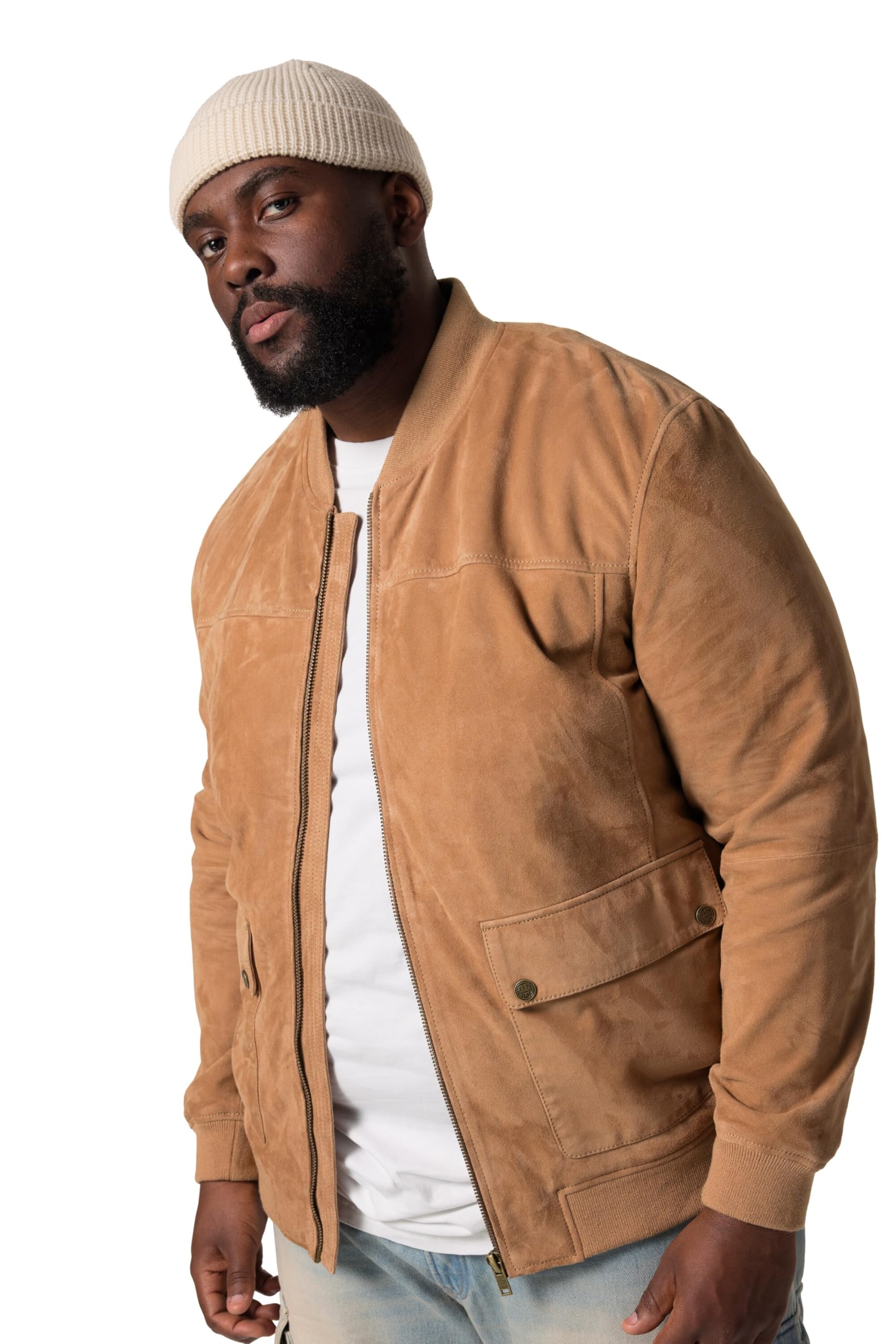 STHUGE Lederblouson, Ziegenveloursleder, Collegekragen 838253