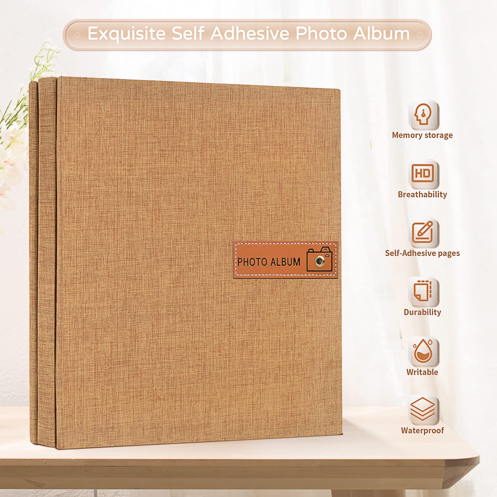 Popotop Álbum de fotos grande autoadhesivo de 4 x 6, 5 x 7, 8 x 10 pulgadas, álbum de fotos, regalo para mamá, familia, bebé y boda, con bolígrafo de metal y tablero de plástico