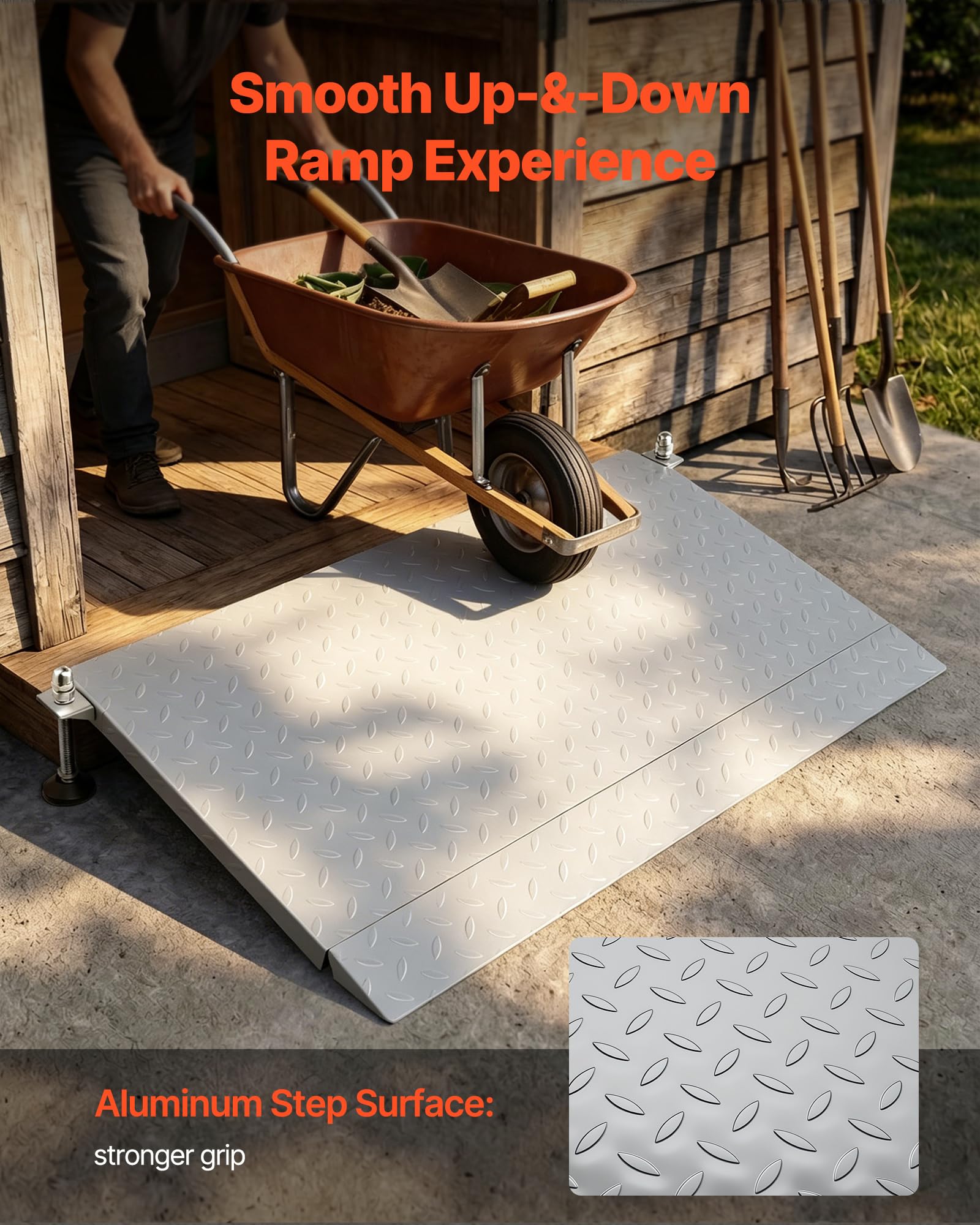 VEVOR Rampa para Silla de Ruedas de Acero al Carbono1080 x 590 mm, Rampa de Umbral Antideslizante, Plataforma Capacidad de Carga 453,6 kg para Garajes, Carretillas, Puertas, Scooters y Escalones